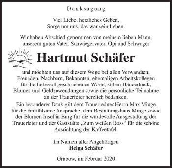 Traueranzeige von Hartmut Schäfer  von Magdeburger Volksstimme