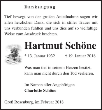 Traueranzeige von Hartmut Schöne  von Magdeburger Volksstimme