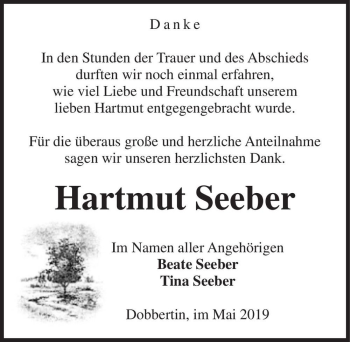 Traueranzeige von Hartmut Seeber  von Magdeburger Volksstimme