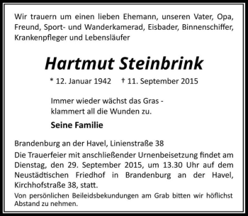 Traueranzeige von Hartmut Steinbrink  von Magdeburger Volksstimme