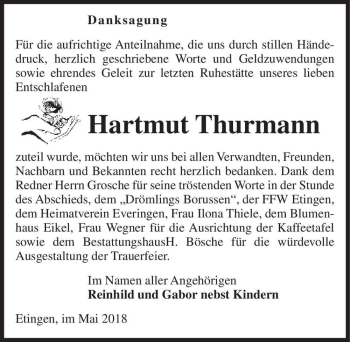 Traueranzeige von Hartmut Thurmann  von Magdeburger Volksstimme