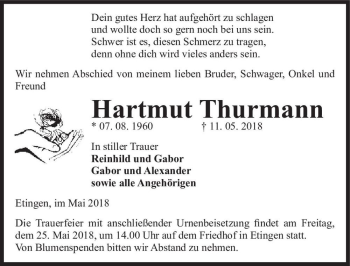 Traueranzeige von Hartmut Thurmann  von Magdeburger Volksstimme