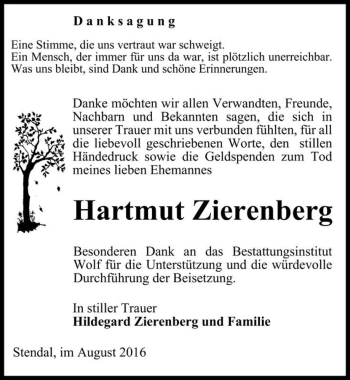 Traueranzeige von Hartmut Zierenberg  von Magdeburger Volksstimme