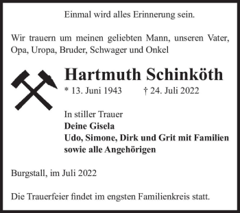 Traueranzeige von Hartmuth Schinköth  von Magdeburger Volksstimme