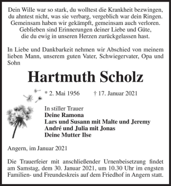 Traueranzeige von Hartmuth Scholz  von Magdeburger Volksstimme