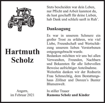 Traueranzeige von Hartmuth Scholz  von Magdeburger Volksstimme