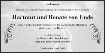 Traueranzeige von Hartmut und Renate von Ende  von Magdeburger Volksstimme