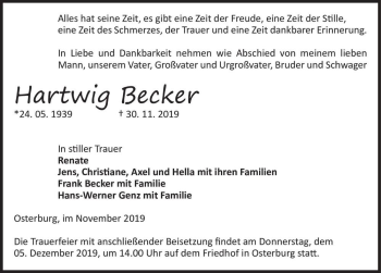 Traueranzeige von Hartwig Becker  von Magdeburger Volksstimme