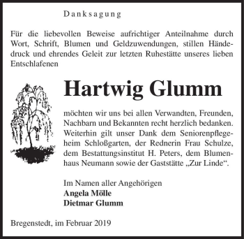 Traueranzeige von Hartwig Glumm  von Magdeburger Volksstimme