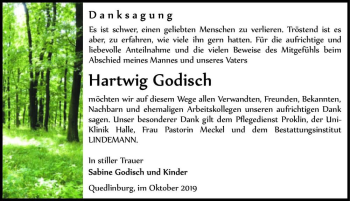 Traueranzeige von Hartwig Godisch  von Magdeburger Volksstimme