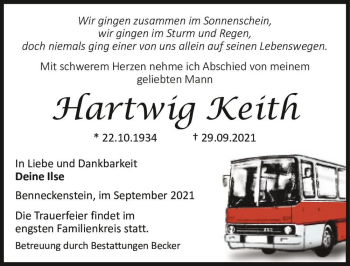 Traueranzeige von Hartwig Keith  von Magdeburger Volksstimme