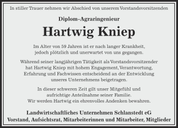 Traueranzeige von Hartwig Kniep  von Magdeburger Volksstimme