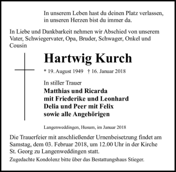 Traueranzeige von Hartwig Kurch  von Magdeburger Volksstimme