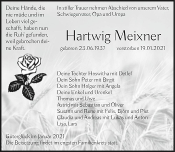 Traueranzeige von Hartwig Meixner  von Magdeburger Volksstimme
