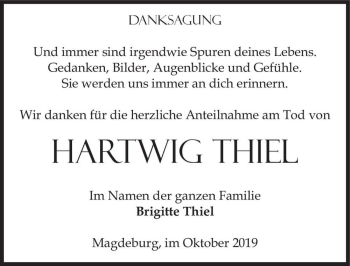 Traueranzeige von Hartwig Thiel  von Magdeburger Volksstimme