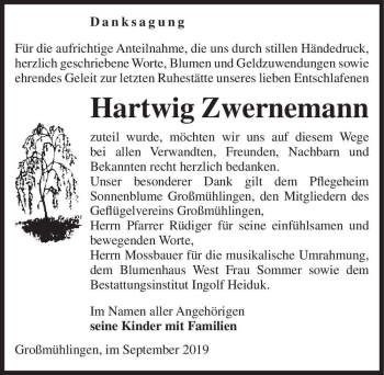 Traueranzeige von Hartwig Zwernemann  von Magdeburger Volksstimme