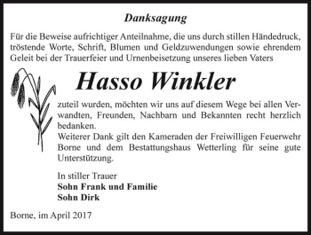 Traueranzeige von Hasso Winkler  von Magdeburger Volksstimme