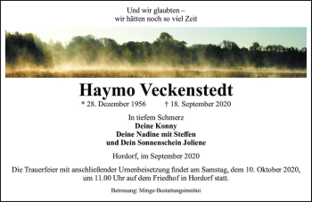 Traueranzeige von Haymo Veckenstedt  von Magdeburger Volksstimme
