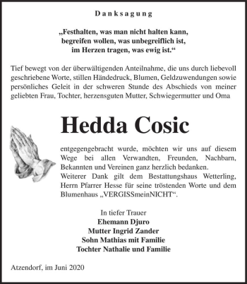 Traueranzeige von Hedda Cosic  von Magdeburger Volksstimme