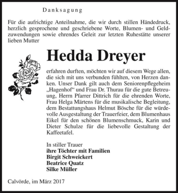 Traueranzeige von Hedda Dreyer  von Magdeburger Volksstimme