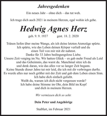 Traueranzeige von Hedwig Agnes Herz  von Magdeburger Volksstimme