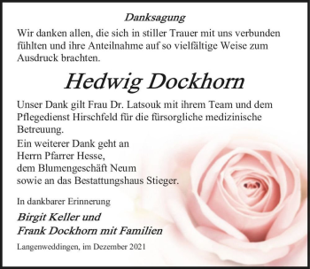 Traueranzeige von Hedwig Dockhorn  von Magdeburger Volksstimme