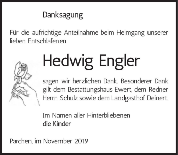 Traueranzeige von Hedwig Engler  von Magdeburger Volksstimme