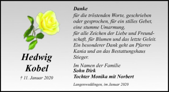 Traueranzeige von Hedwig Kobel  von Magdeburger Volksstimme