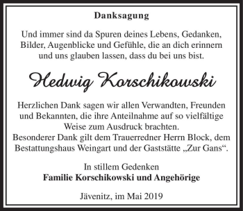Traueranzeige von Hedwig Korschikowski  von Magdeburger Volksstimme