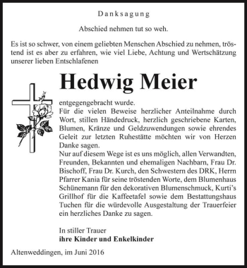 Traueranzeige von Hedwig Meier  von Magdeburger Volksstimme