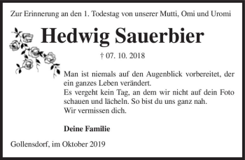 Traueranzeige von Hedwig Sauerbier  von Magdeburger Volksstimme