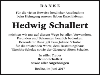 Traueranzeige von Hedwig Schallert  von Magdeburger Volksstimme