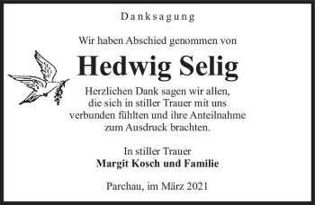 Traueranzeige von Hedwig Selig  von Magdeburger Volksstimme