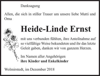 Traueranzeige von Heide-Linde Ernst  von Magdeburger Volksstimme