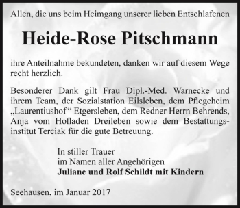 Traueranzeige von Heide-Rose Pitschmann  von Magdeburger Volksstimme