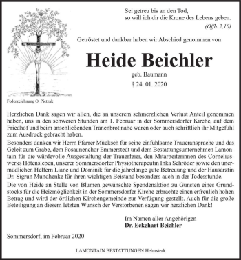 Traueranzeige von Heide Beichler (geb. Baumann)  von Magdeburger Volksstimme