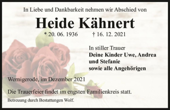 Traueranzeige von Heide Kähnert  von Magdeburger Volksstimme