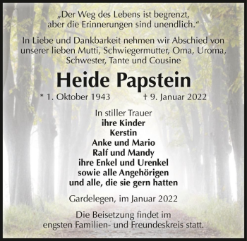 Traueranzeige von Heide Papstein  von Magdeburger Volksstimme
