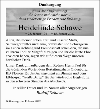Traueranzeige von Heidelinde Schawe  von Magdeburger Volksstimme