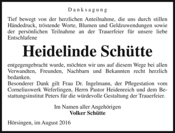 Traueranzeige von Heidelinde Schütte  von Magdeburger Volksstimme