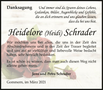 Traueranzeige von Heidelore (Heidi) Schrader  von Magdeburger Volksstimme