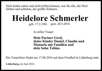 Traueranzeige von Heidelore Schmerler  von Magdeburger Volksstimme