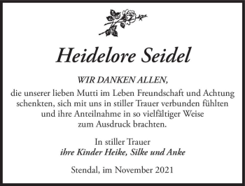 Traueranzeige von Heidelore Seidel  von Magdeburger Volksstimme