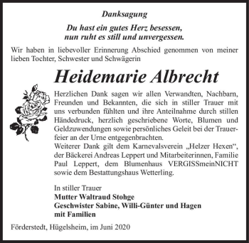 Traueranzeige von Heidemarie Albrecht  von Magdeburger Volksstimme