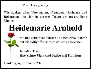Traueranzeige von Heidemarie Arnhold  von Magdeburger Volksstimme
