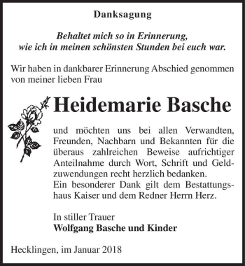 Traueranzeige von Heidemarie Basche  von Magdeburger Volksstimme