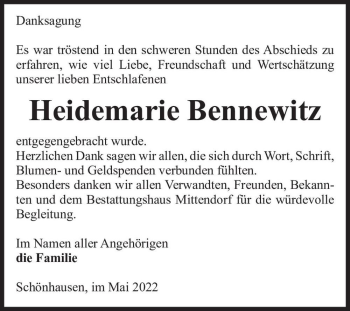 Traueranzeige von Heidemarie Bennewitz  von Magdeburger Volksstimme