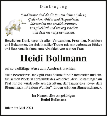 Traueranzeige von Heidemarie Bollmann  von Magdeburger Volksstimme