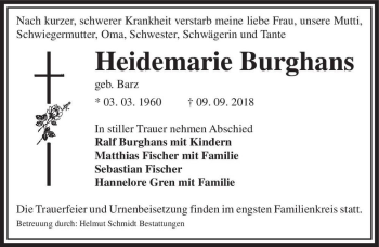 Traueranzeige von Heidemarie Burghans (geb. Barz)  von Magdeburger Volksstimme