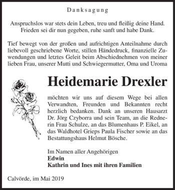 Traueranzeige von Heidemarie Drexler  von Magdeburger Volksstimme